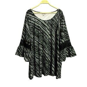 Catherines Blouse Top Dream Drape Bella Women Size 1X Boho Crochet Laces Striped